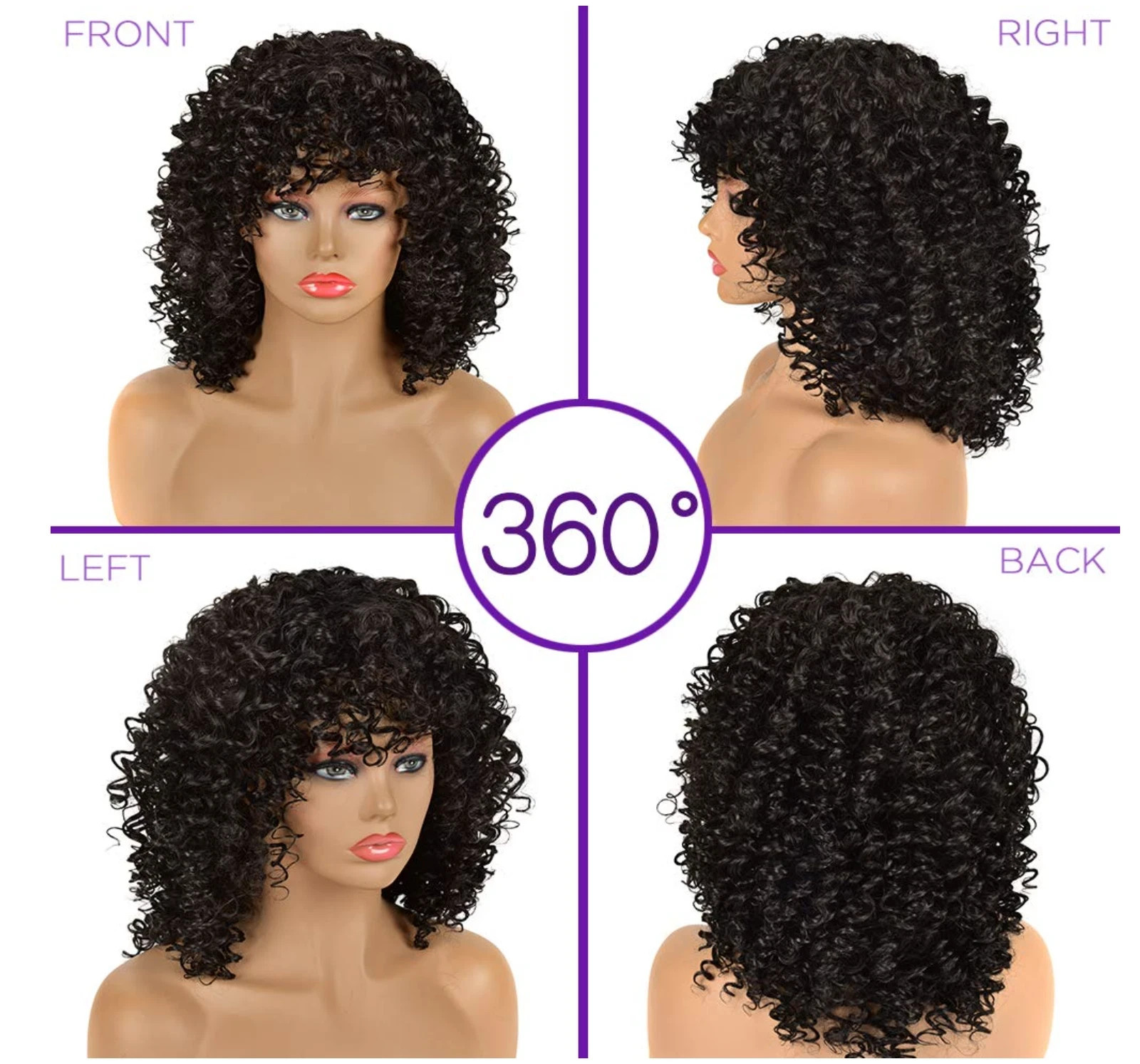 Afro Curly Wig for Black Women 15 in Natural Black Heat Resistant Synthetic
