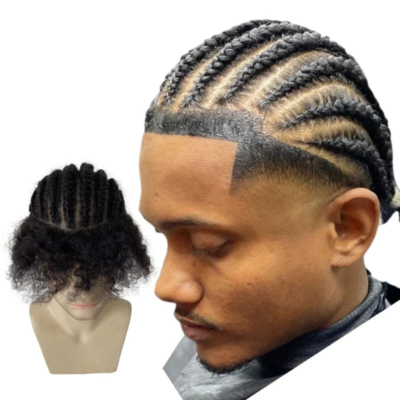 100%Human Hair Replacement Cornrow Braids Unit 8×10 Full PU Toupee for Men