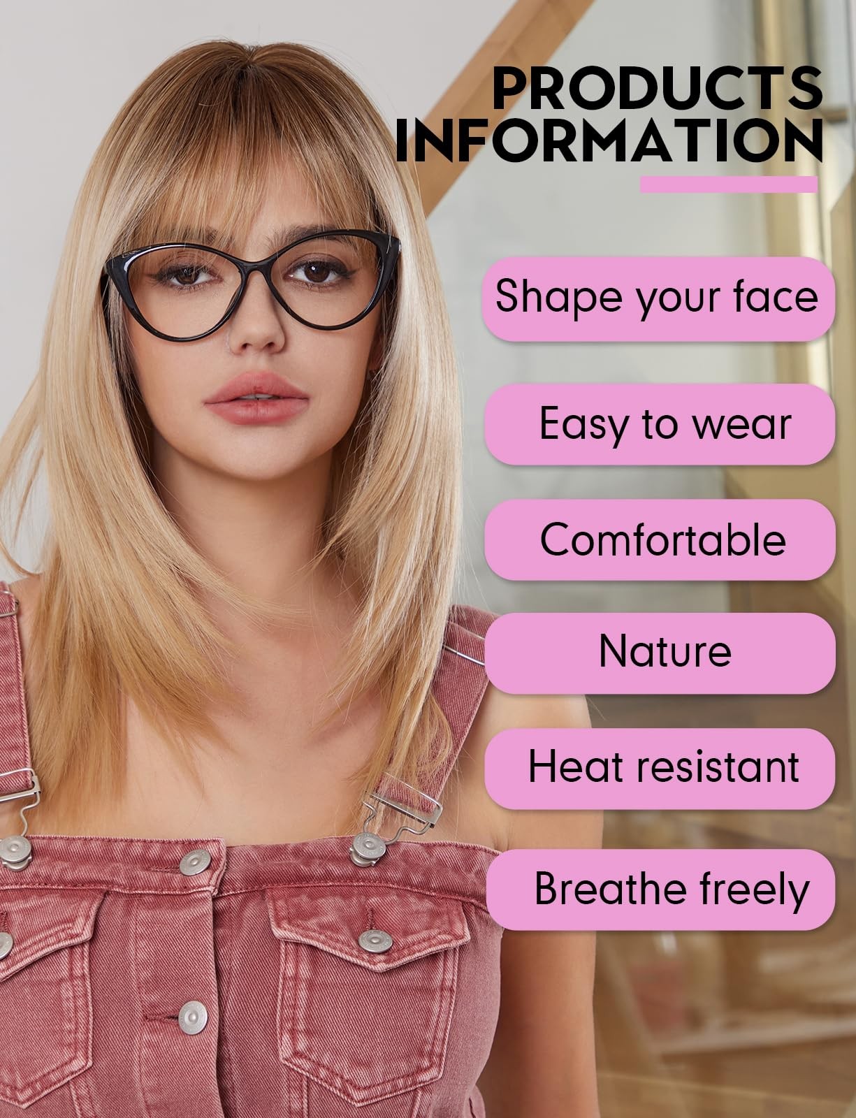 Light Blonde Wigs for Women layered Straight Wig with Bangs Natural Synthetic…