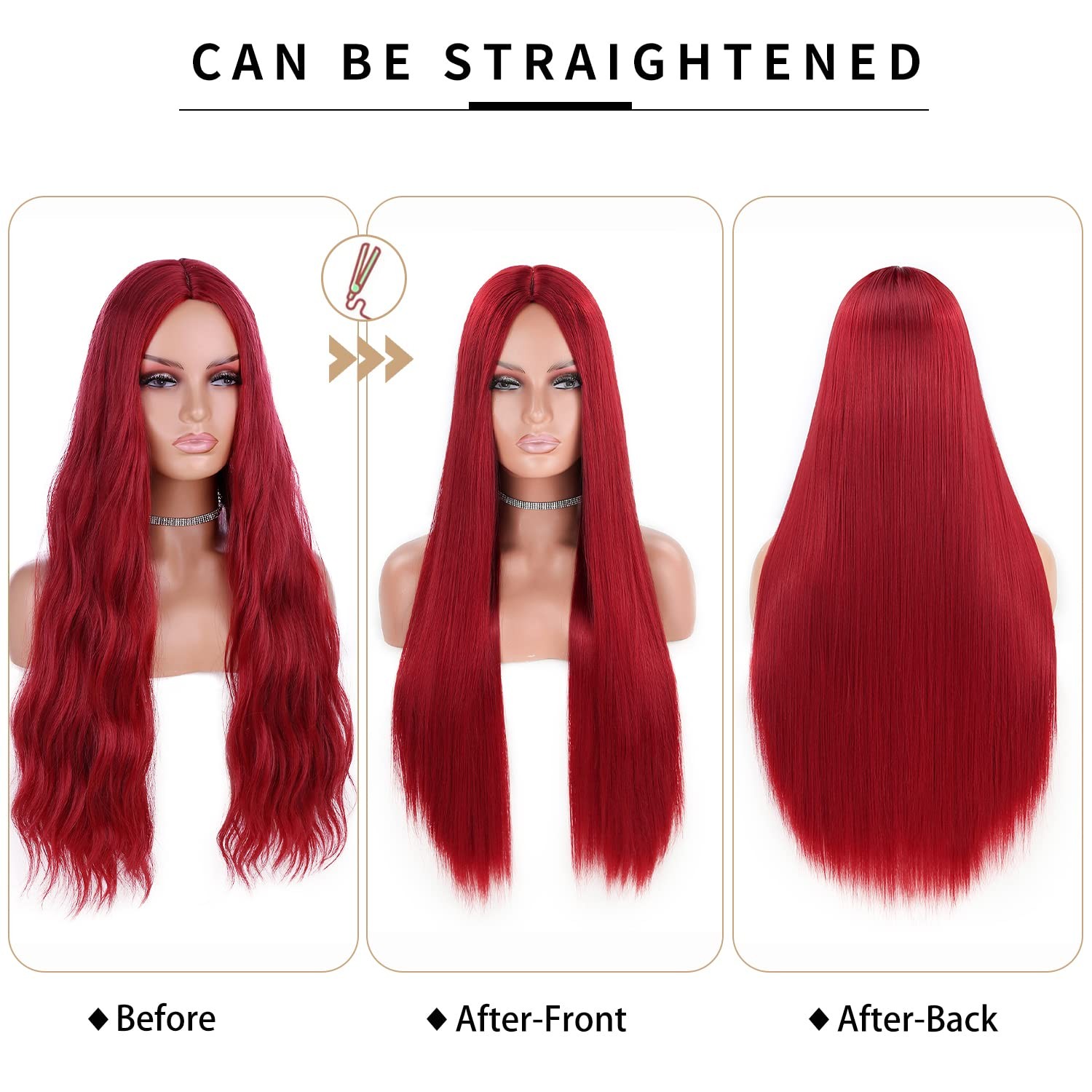 Red Wigs for Women Mermaid Waves Synthetic Wig 28 Inches Middle Part Long Wav…