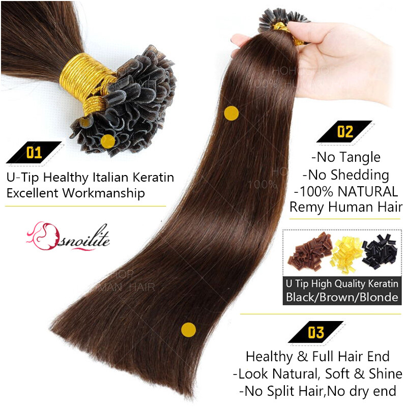Russian THICK Pre Bonded U-Tip Nail 100% Human Remy Hair Extensions Glue Keratin