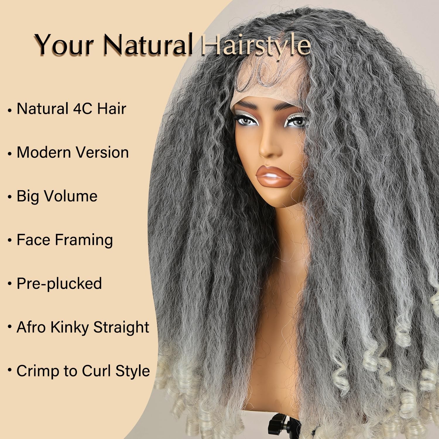 Afro Kinky Straight Lace Front Grey Wig 20 Inch T Part Salt and Pepper Wigs