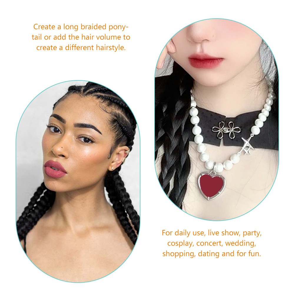 Black Braided Ponytail Extension Wig Easy to Wear for Wedding Concert and Dating
