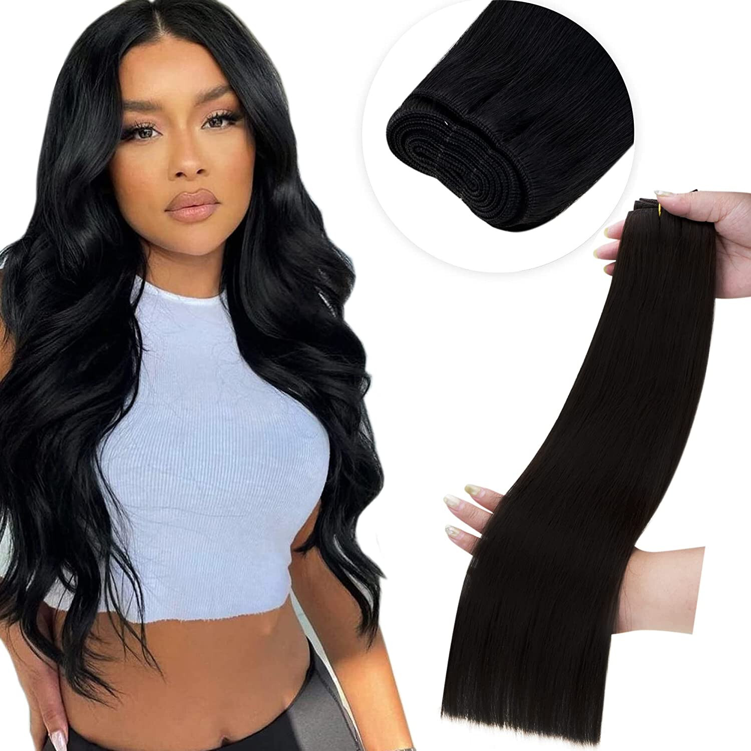 Sew in Wefts Hair Extensions 100% Real Human Hair Double Weft Bundles 16-30inch