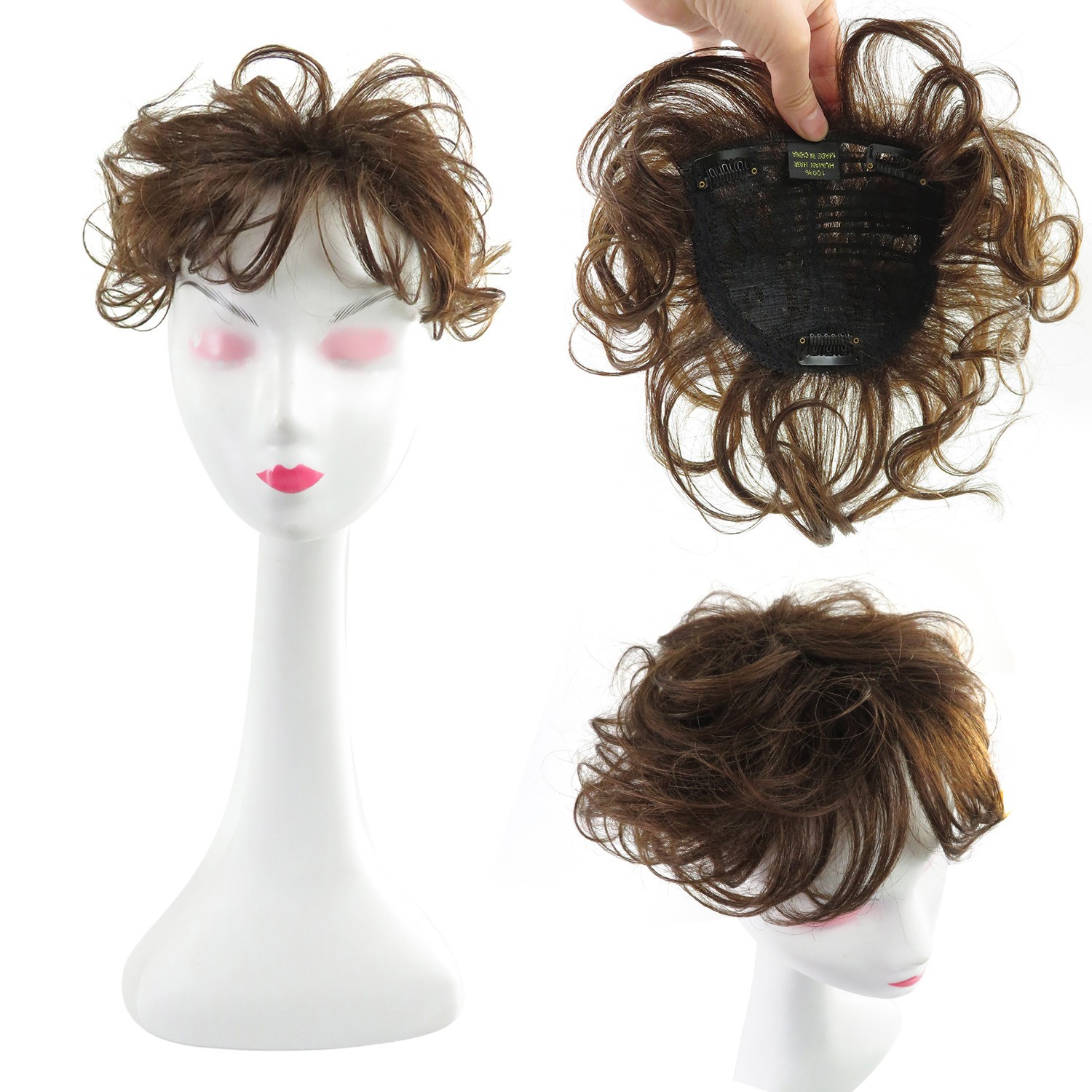 Short Wavy Curly Hair Crown Topper Human Hair Replacement for Women’s Thin Hair