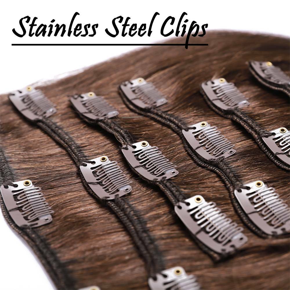 8PCS Clip In Hair Extensions 100% Real Soft Human Hair Weft Any Color 14″-24″ US