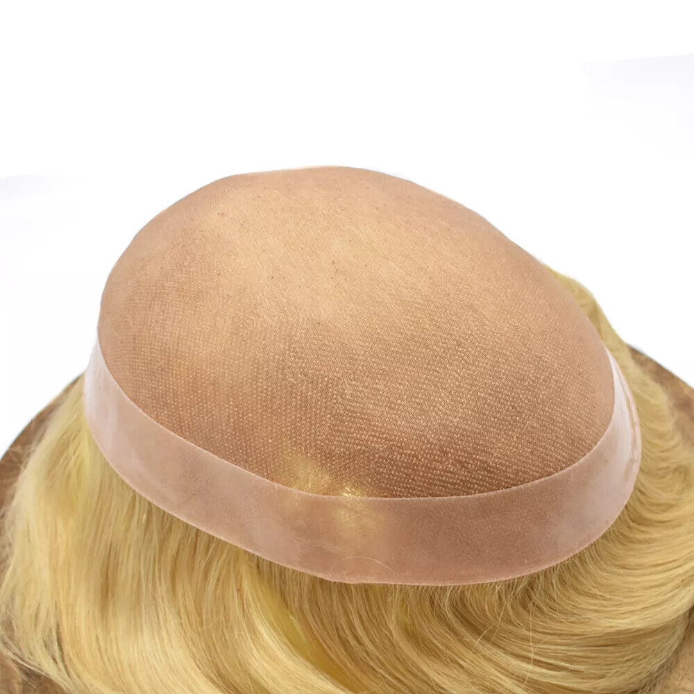 Mens Toupee Fine Mono Hairpiece Poly Skin Hair System Pu Replacement WigCustom-m