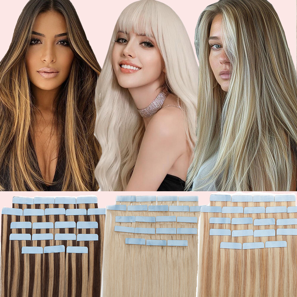 CLEARANCE Tape In Remy Human Hair Extensions Skin Weft Real Hair FULL HEAD Ombre