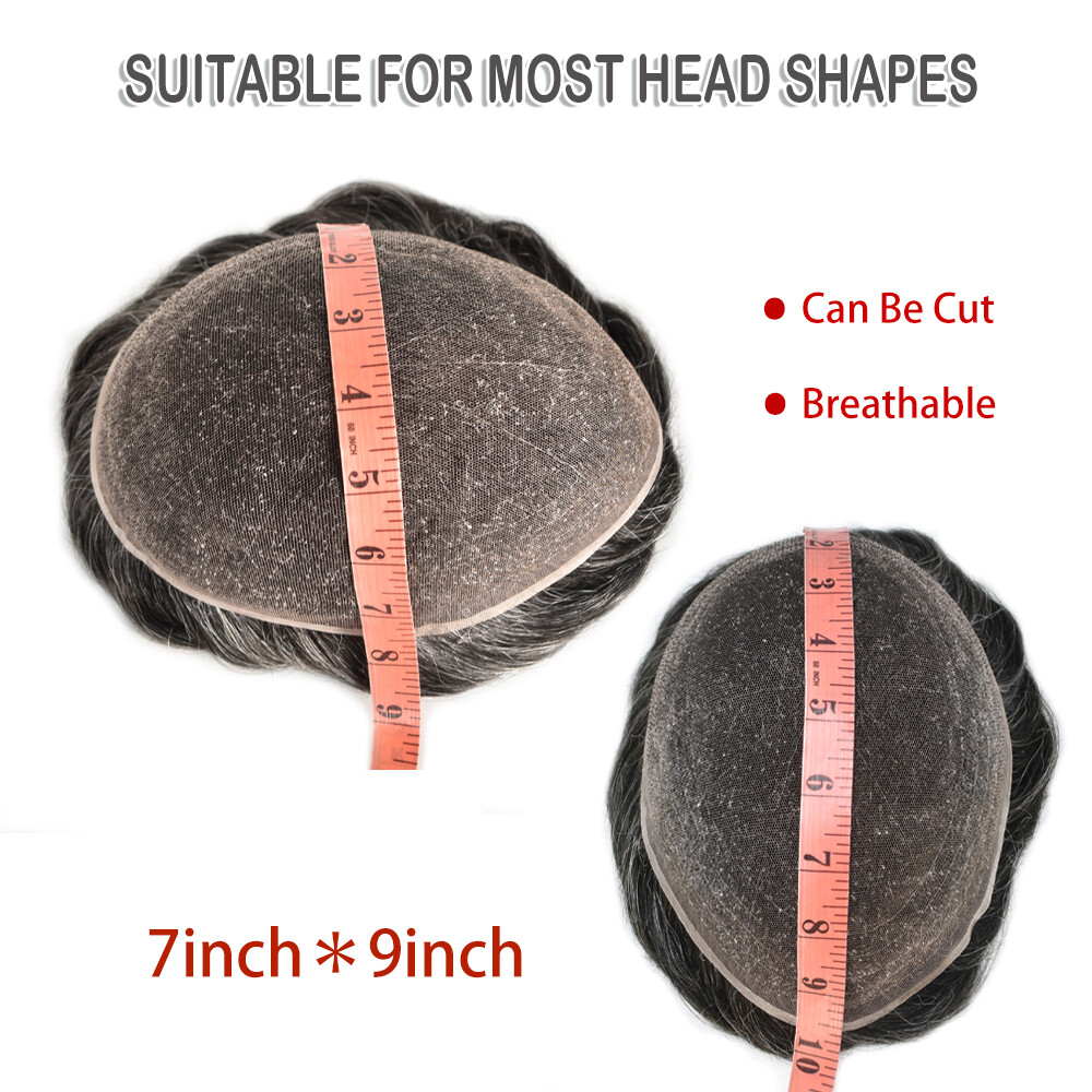 GM Full French Lace Mens Toupee Natural Bleached Human Hairpiece Wig Replacement