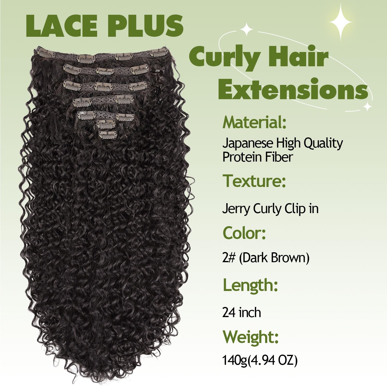 Clip In Hair Extensions – 140G Synthetic hair Dark Brown Clip in Human Hair F…