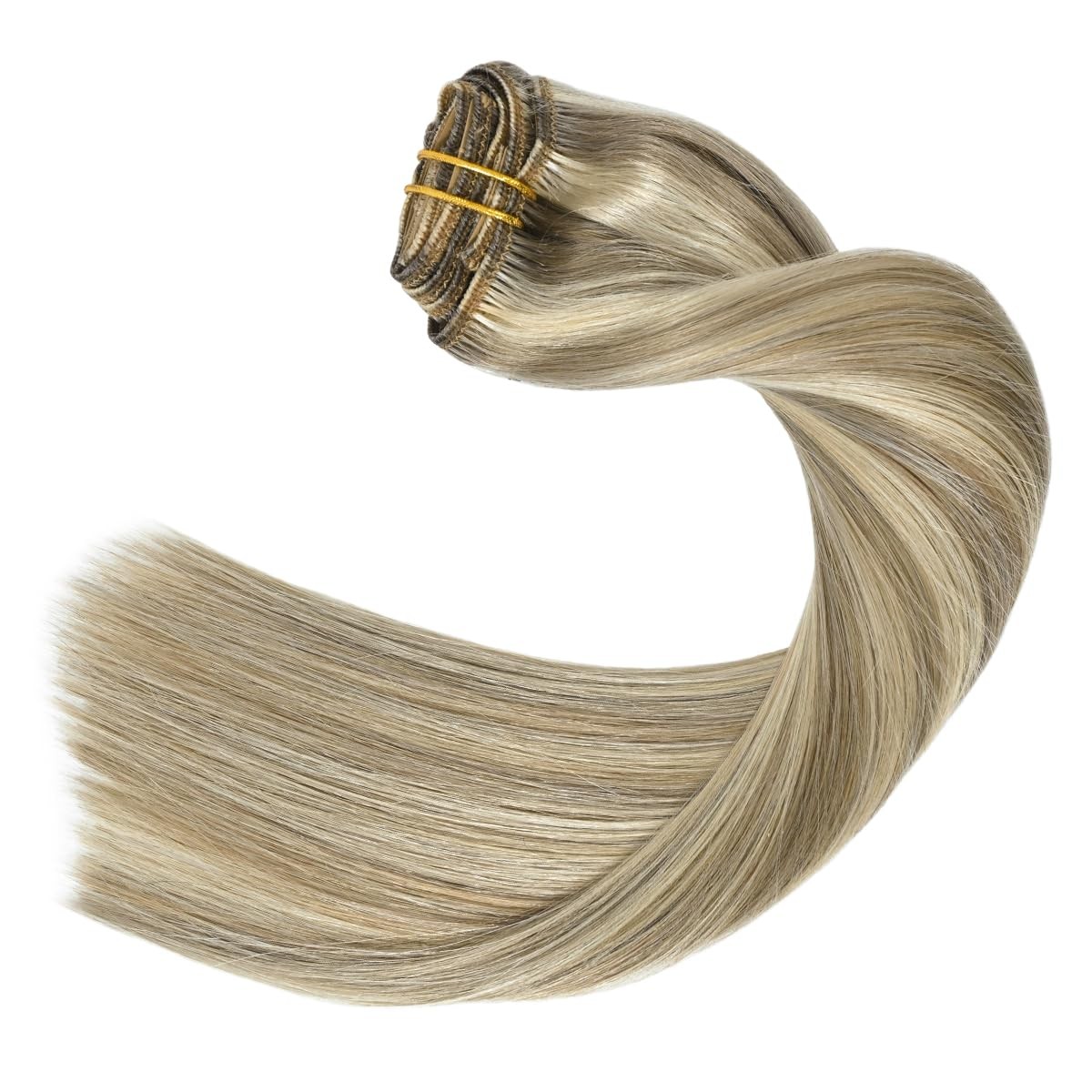 Clip in Hair Extensions Real Human Hair – 20 inch 70g Ash Blonde Mixed Bleach…
