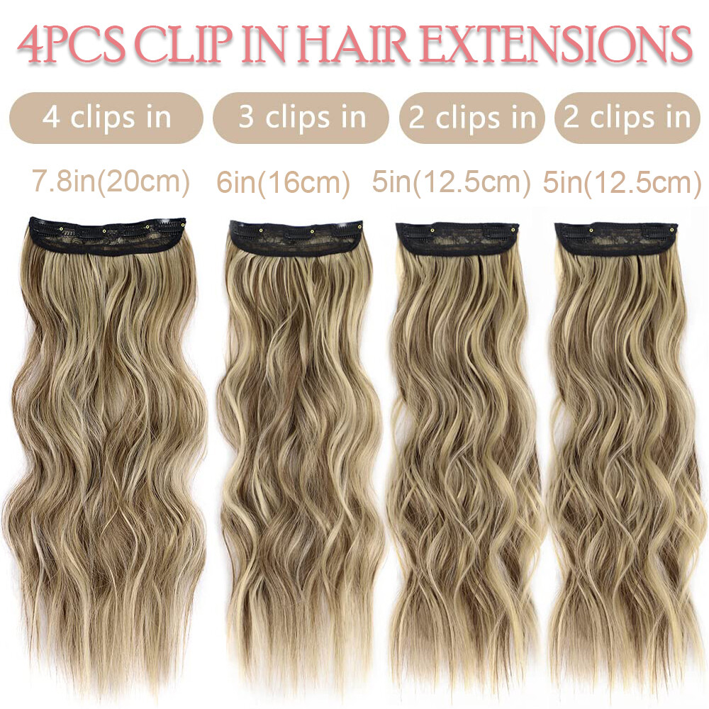 100% THICK 4PCS Clip in Hair Extensions Long Wavy Hair Extensions 22″ Hairpiece