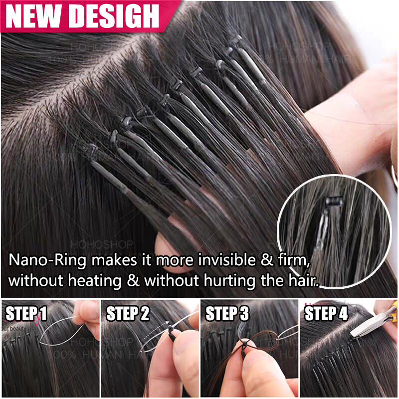 RUSSIAN Nano Ring Beans Loop Beads 1g Human Hair Extensions Full Head US 14″-24″