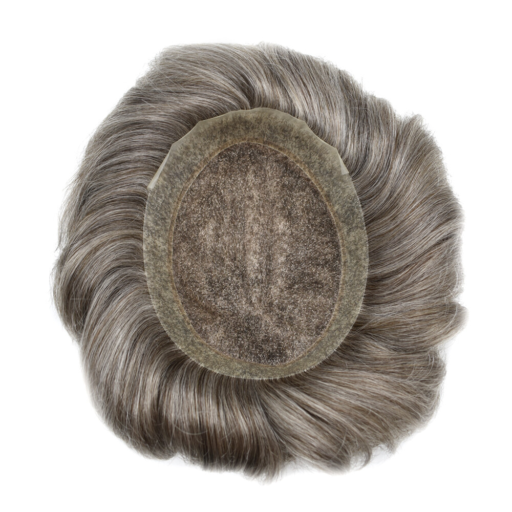 Mens Toupee Swiss Lace Hairpiece Poly Pu Skin Around Hair System Replacement US