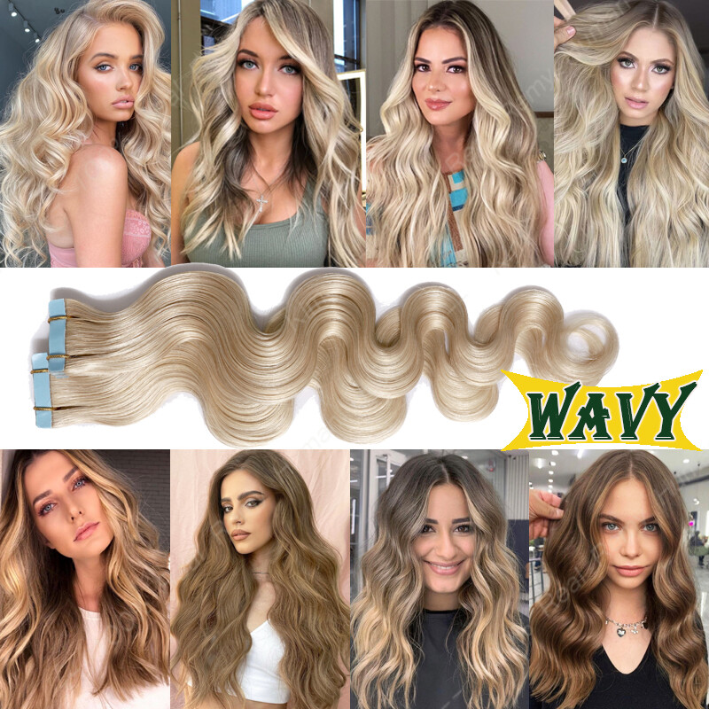 CLEARANCE Curly Wavy Tape in Real Remy Human Hair Extensions Skin Weft 10-40PCS