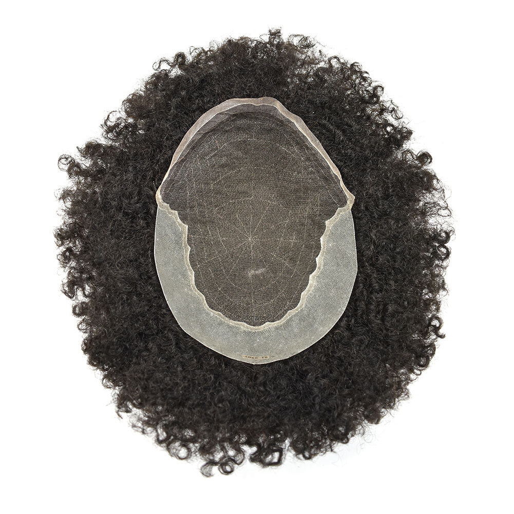 Afro Toupee for Black Men Toupee French Lace Hairpiece Kinky Curl Gray Hair Unit