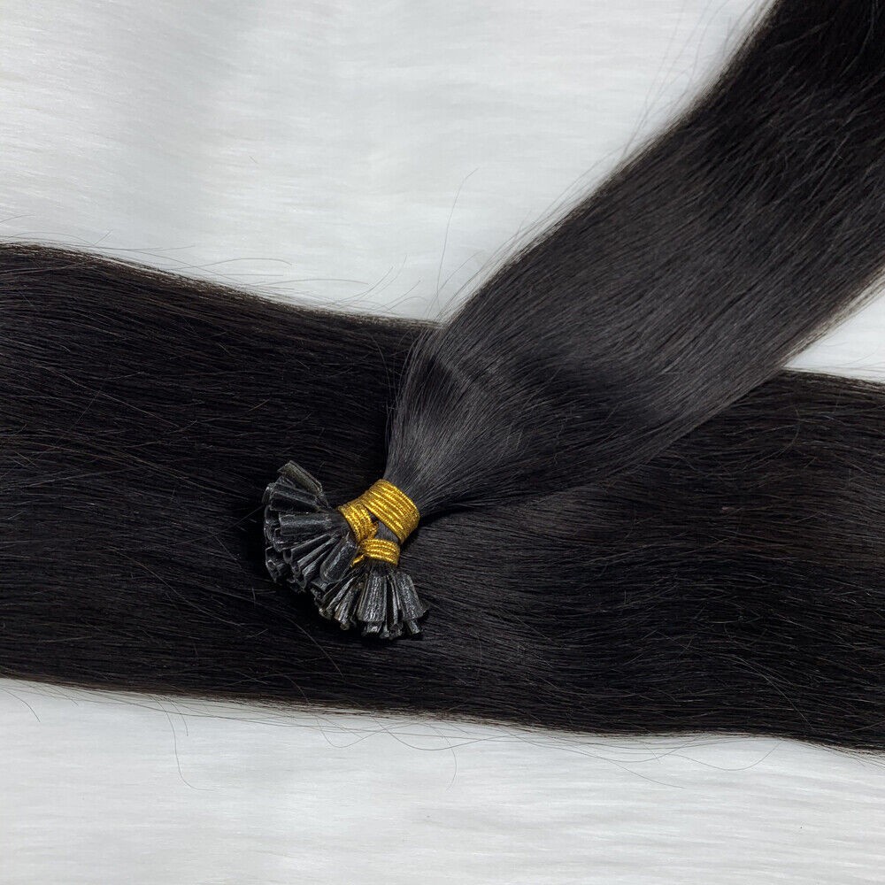 Pre Bonded Keratin Fusion U Tip Real Human Hair Extensions Natural Black 18inch