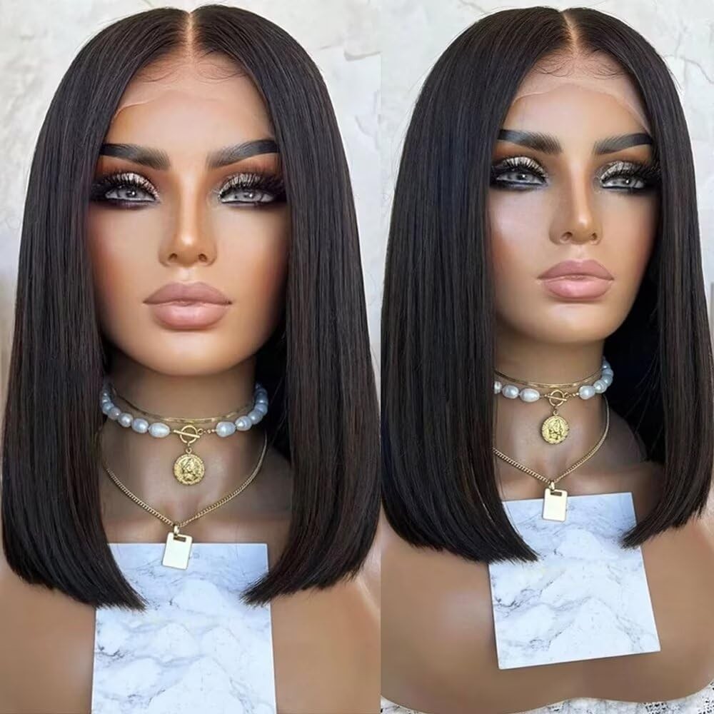 Bob Wig Pre Plucked Straight Human Hair Lace Closure Wigs for Women 4×4