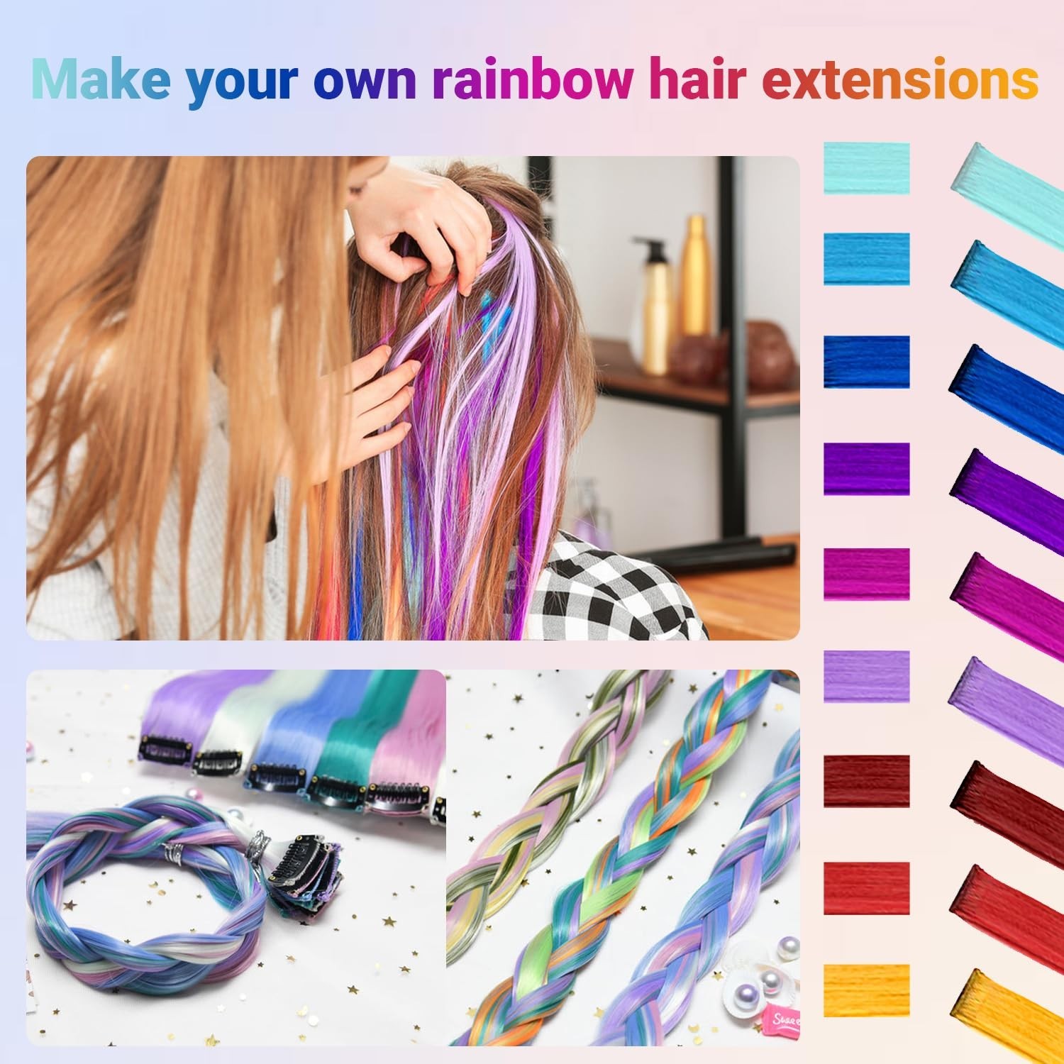 22 Inch Multi-Color Clip-In Synthetic Hair Extensions for Parties & Cosplay