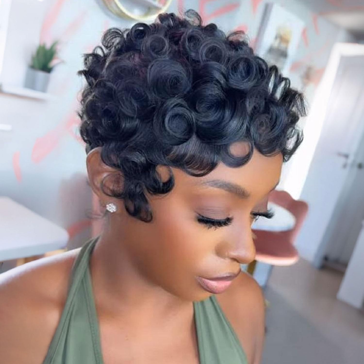 Pixie Cut Wigs for Black Women Brazilian Curly Pixie Cut Wig Human Hair Glueless