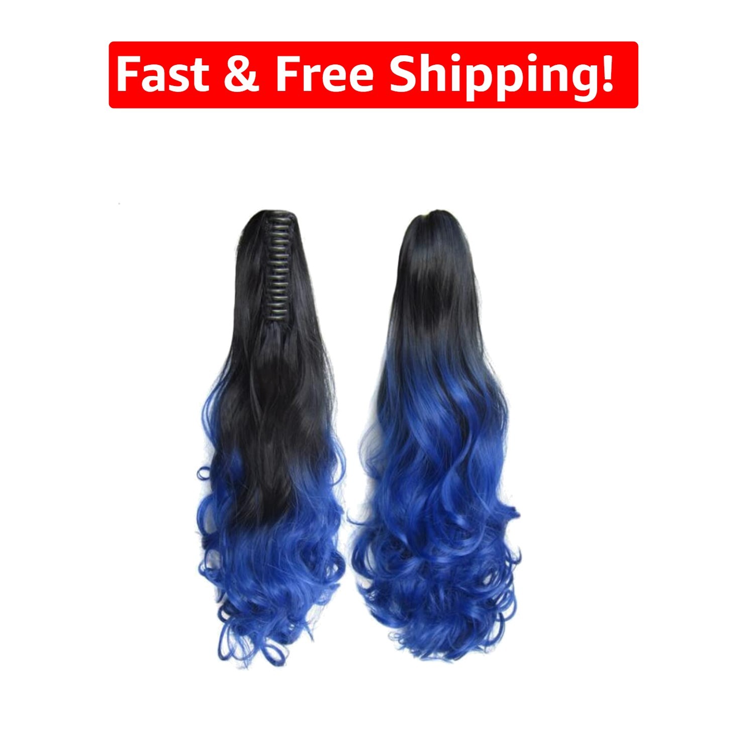 21-Inch Curly Wavy Clip-In Ponytail Extension in Black Blue – Effortless Style