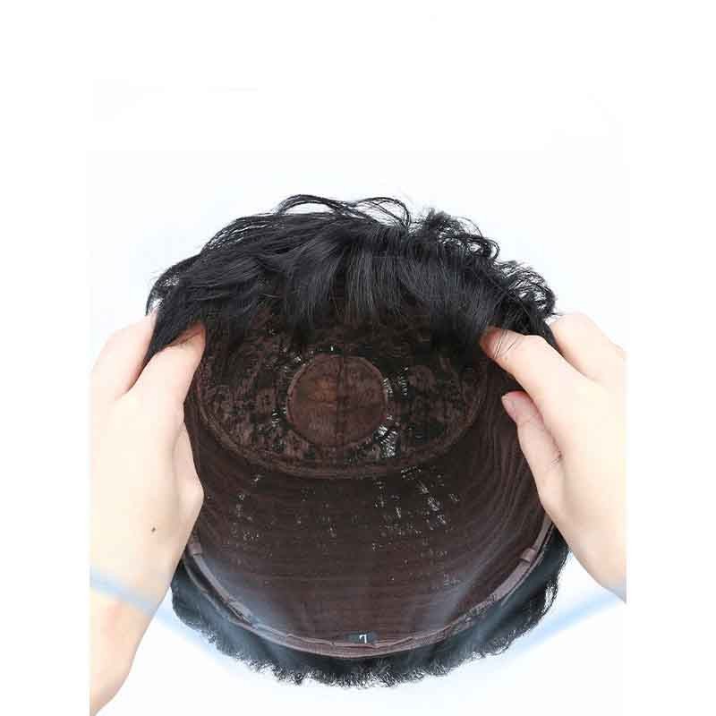 Top 100% Natural Hair Short Full Hand-made Wig Genuine Men Hairpiece Toupee Wig