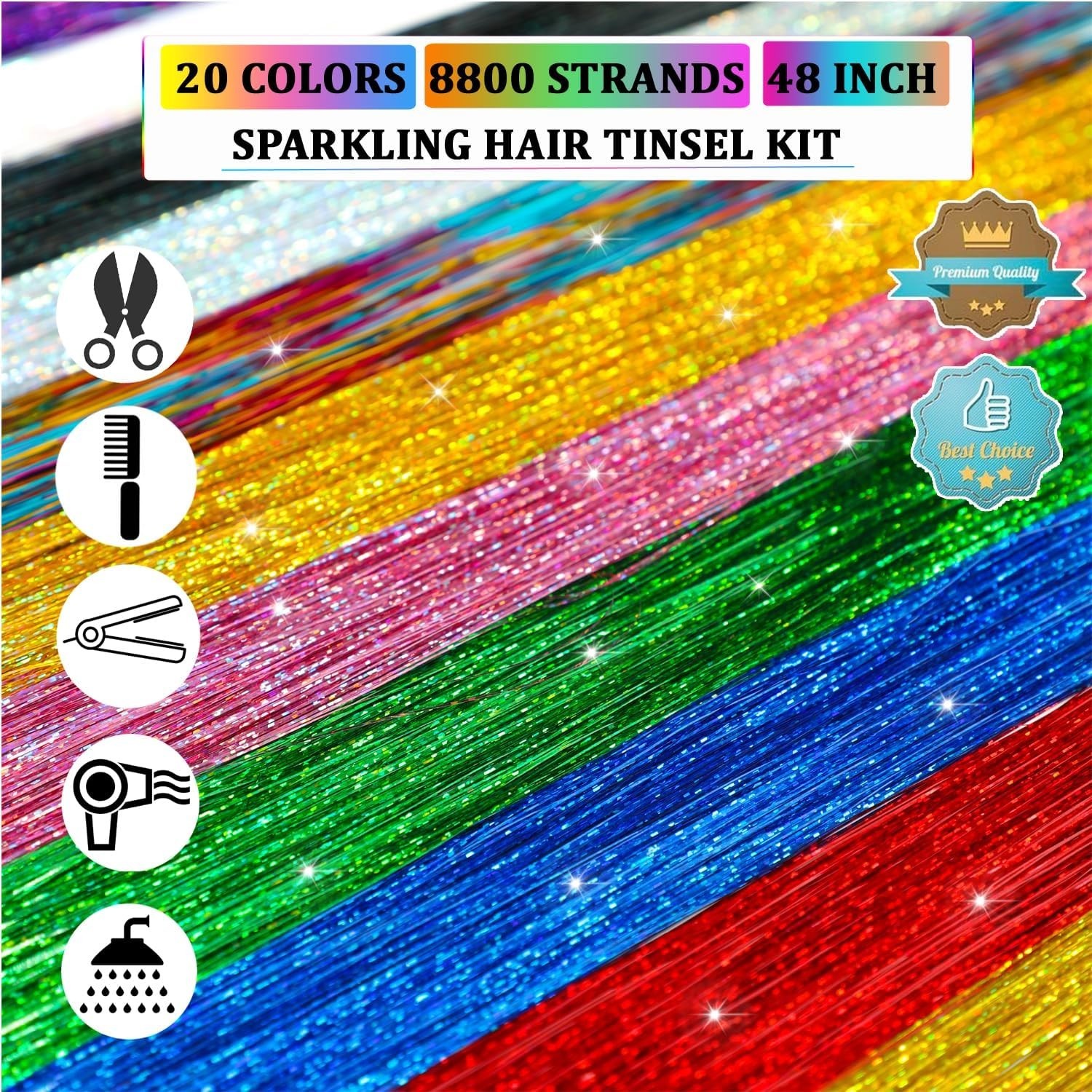 Fashion-Forward Hair Tinsel Kit: 20 Stunning Colors, Includes Easy-Use Tools