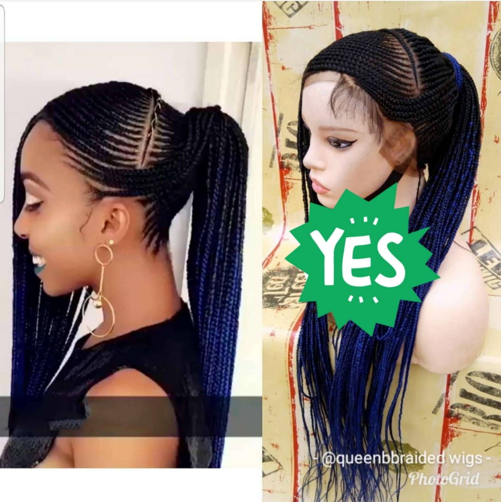 Braided wig:Handmade ponytail Braids Cornrows wigs,PRE-ORDER ONLY.2-3WEEKS.USA