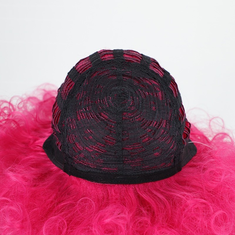 Pink Wig 70s Disco Short Afro Curly WigWig with Bangs Party Christmas Cosplay Wi