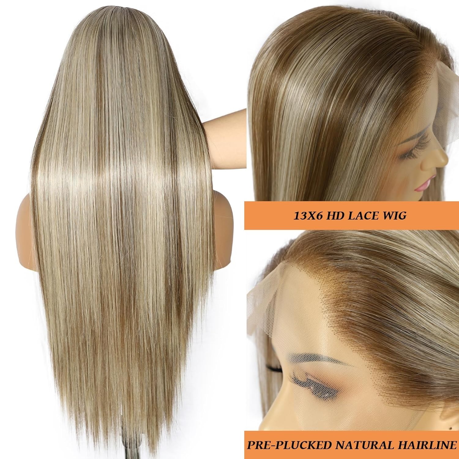 Lace Front Human Hair Blend Wigs Blonde