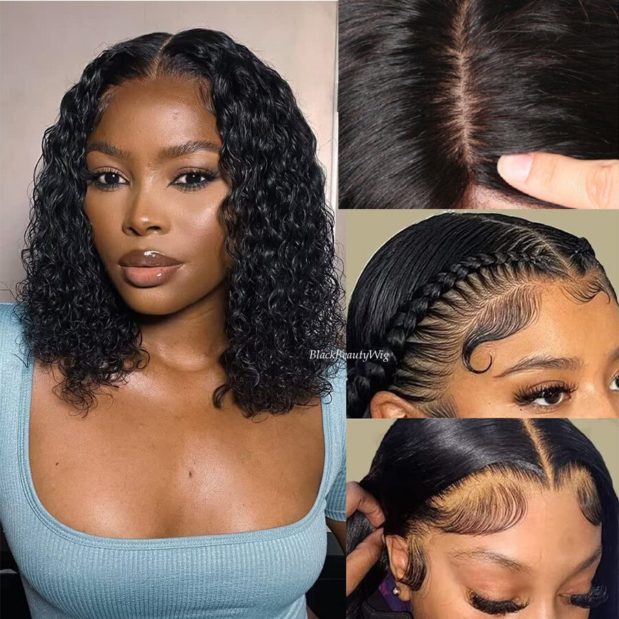 5×5 Silk Top Full Lace Human Hair Wig Short Curly Pre Plucked Silk Base Lace Wig