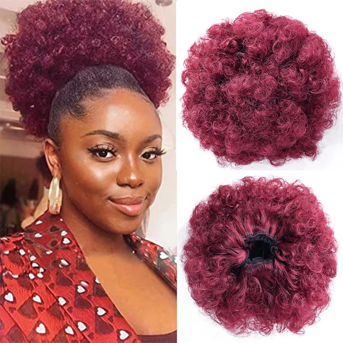 Ombre Blonde Large Curly Synthetic Messy Hair Bun Elastic Drawstring Ponytail