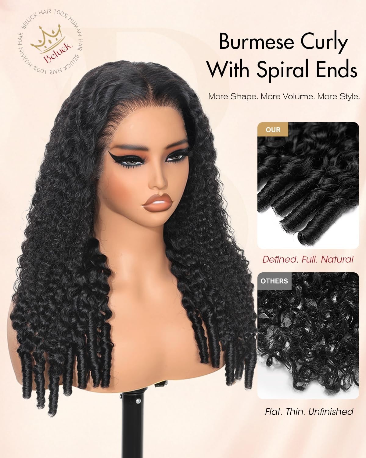 13×6 Burmese Curly Glueless Human Hair Wig, 210 Density, Pre-Plucked Lace Front,