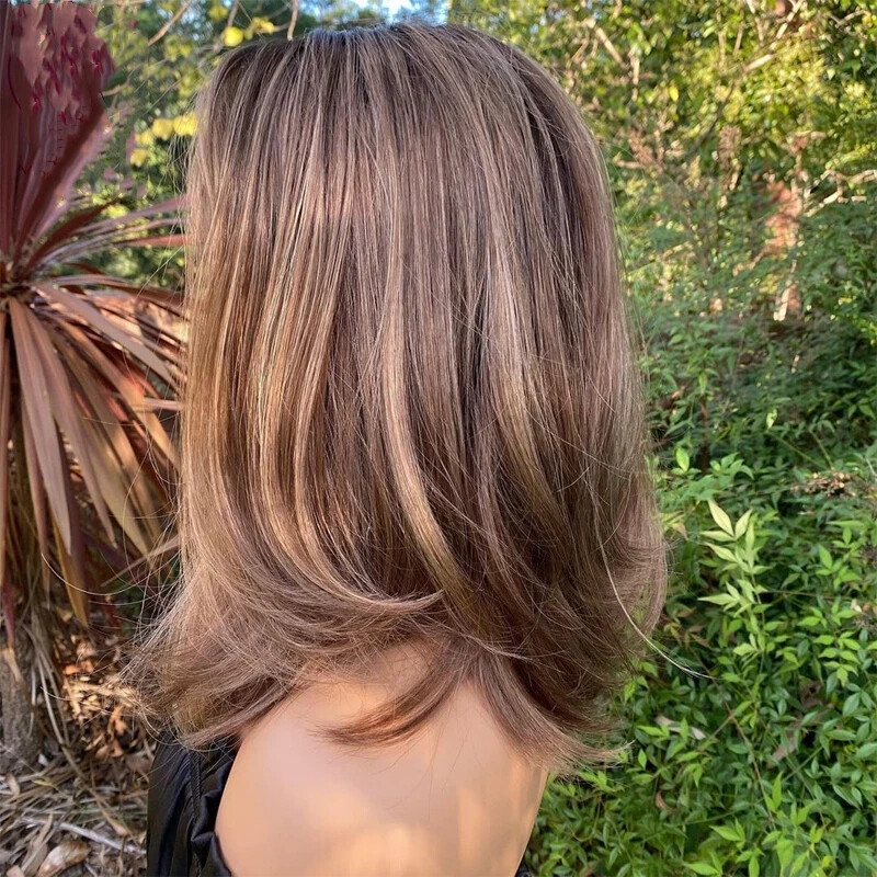 Highlight Ash Blonde with Brown Colored 13×4 Lace Front Wig Human Hair