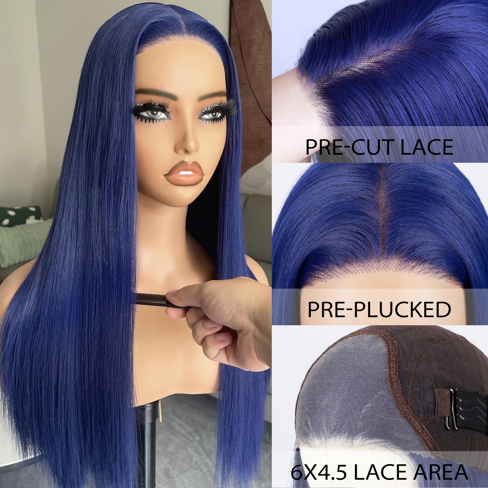 Bll Dark Blue Wig Glueless Synthetic Pre Plucked Pre Cut 6X4.5 Lace Front