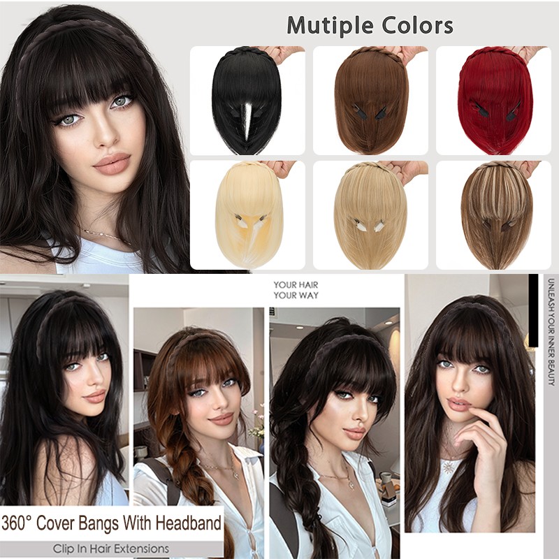 Braided Headband Topper Hairpiece Clip In Fringe with Temple Bang Hair Extension