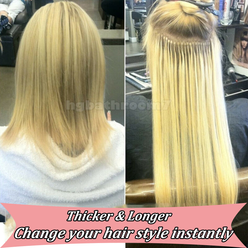 100g Russian 16″-24″ Remy Human Hair Extensions Micro Loop Beads Ring Tip THICK