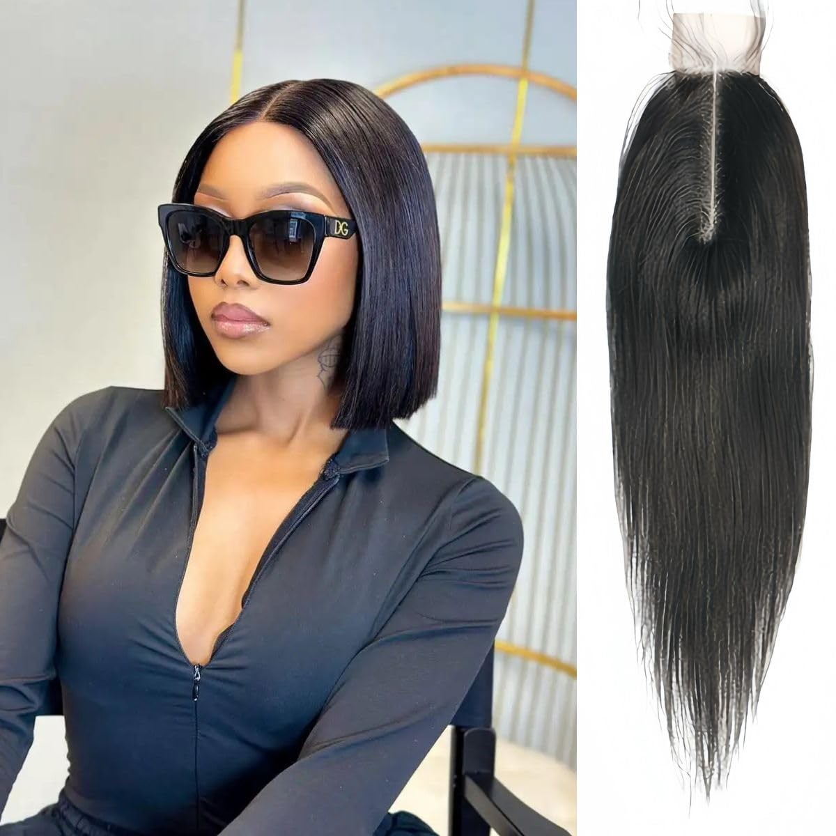 100% Remy Brazilian Straight Hair 2×6 Lace Closure Middle Part Bleached