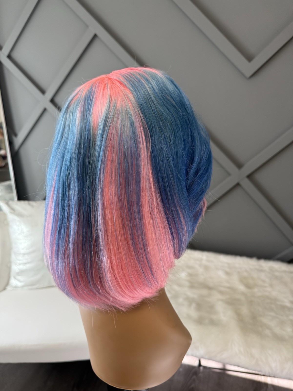 Custom Color Lace Front Wig Human Hair | Bob Cut Wig | Pink & Blue | Baby Shower
