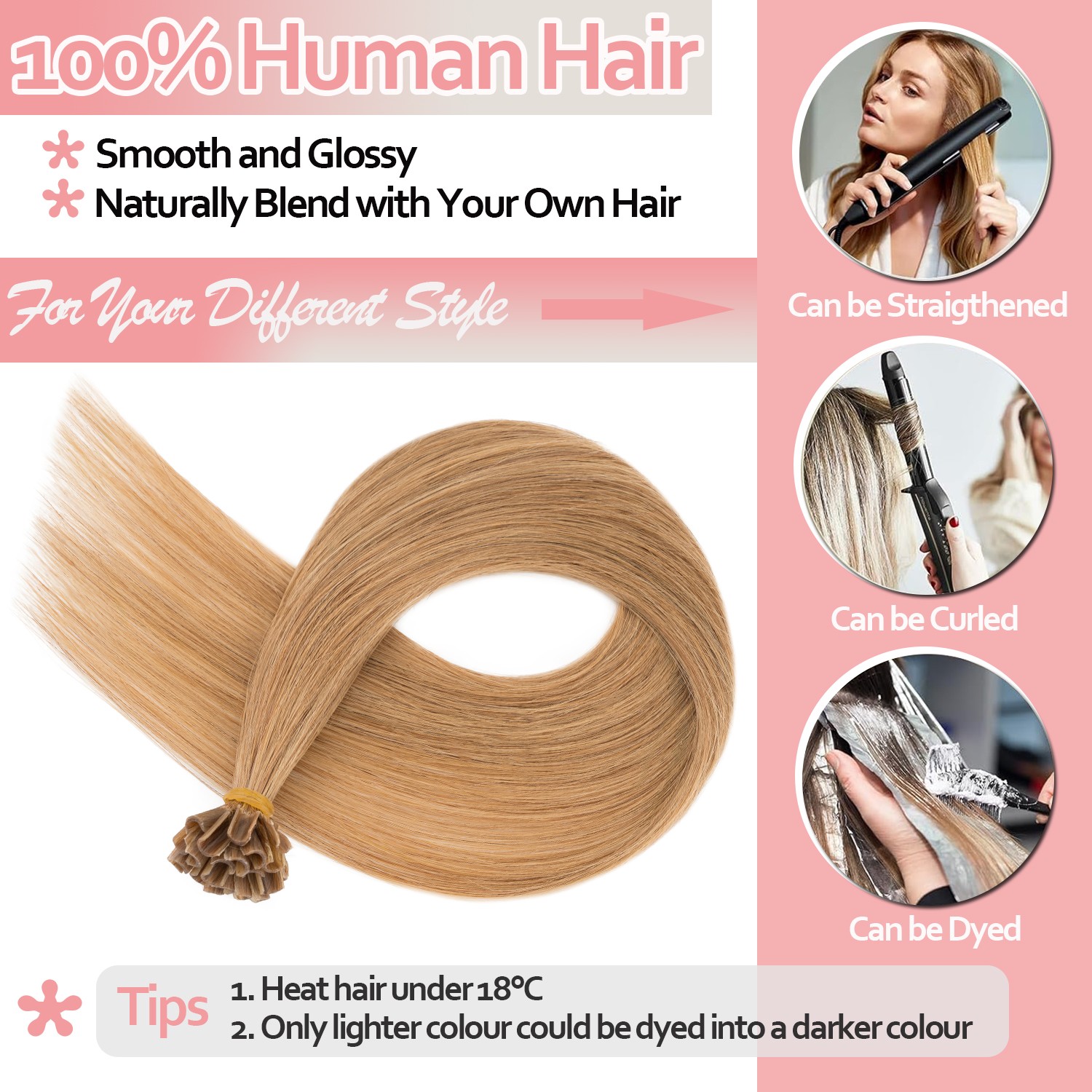 Nail Tip U Tip Hair Extensions Remy Human Hair Pre-Bonded Keratin Glue 50s-300s