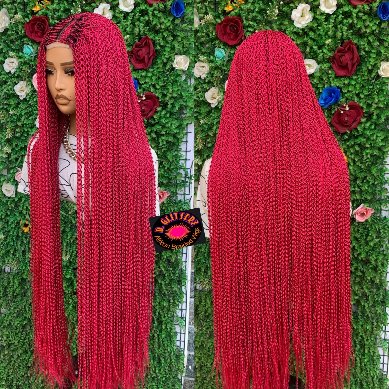 WATERMELON BRAIDED WIGS ON 2*4 LACE CLOSURE 42″