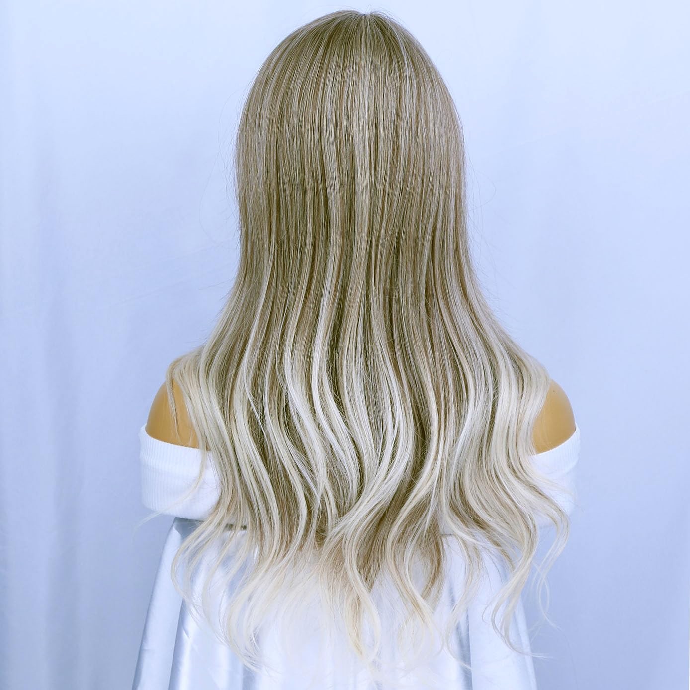 Blonde Brown Long Wigs Women Wavy Wig with Bangs 26 Inches Curly Synthetic Wi…