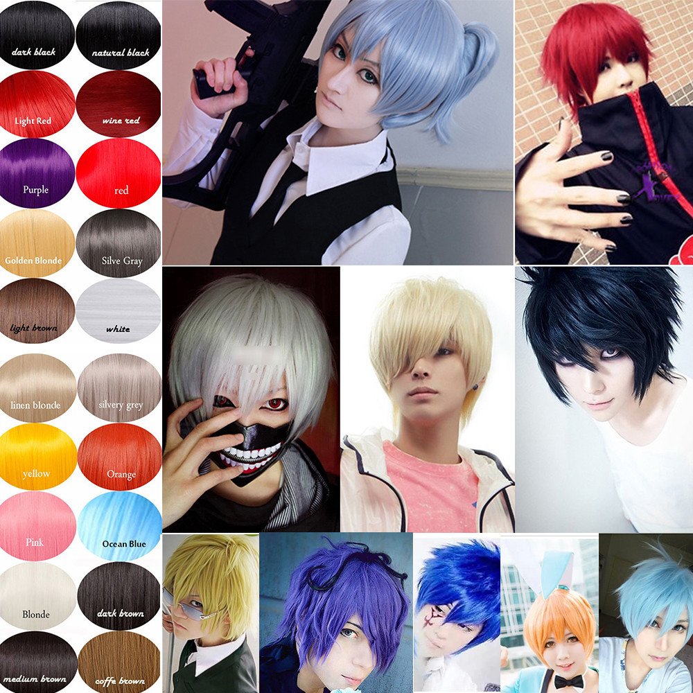 Unisex Anime Short Wig Straight Hair Cosplay Costume Party Heat Resistant Wigs