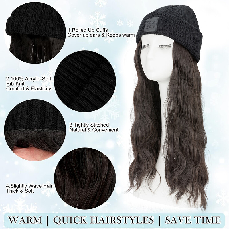 Cap With Hair Extensions Long Baseball Hat Curly/Wavy Hairpiece Natural as Human