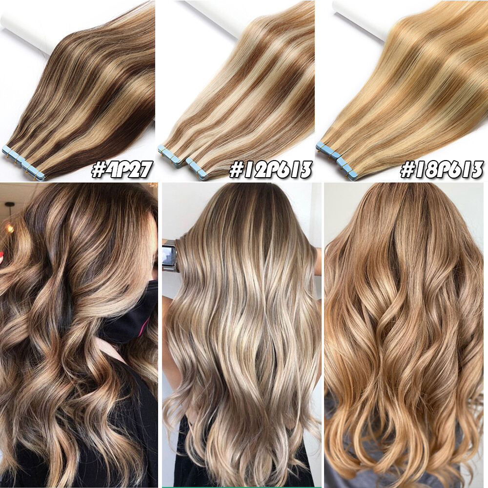 CLEARANCE 100% Real Remy Thick Tape In Human Hair Extensions Skin Weft Full Head