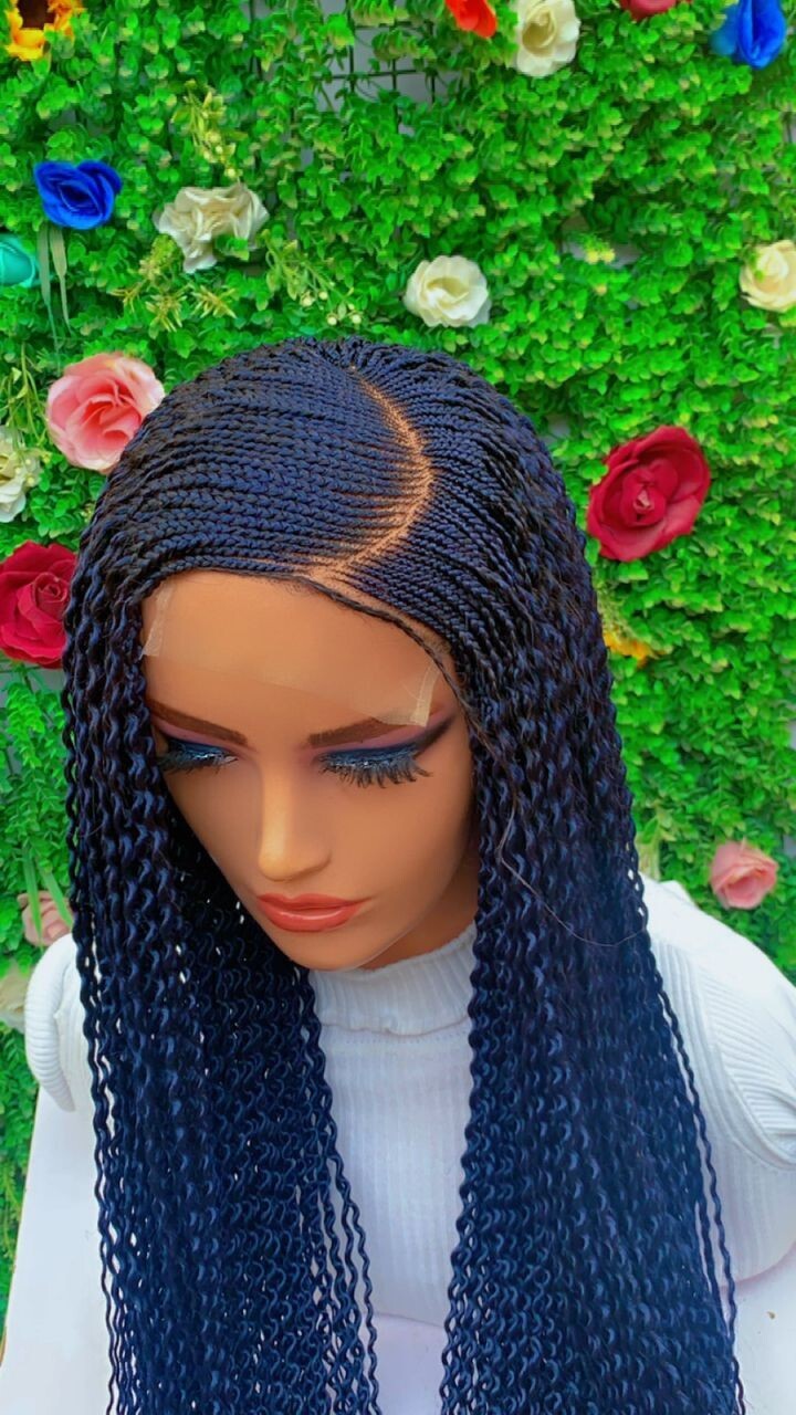 WATERMELON BRAIDED WIG. Gold Blue Burgundy 40″