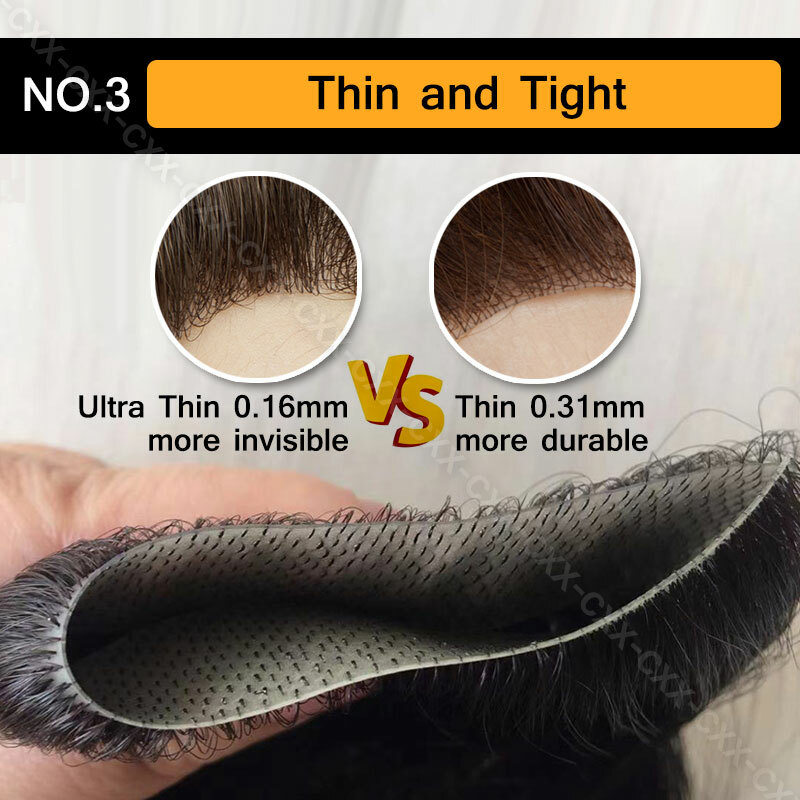 Front Piece Mens Toupee Hairpiece PU 100% Real Human Hair Replacement System USA