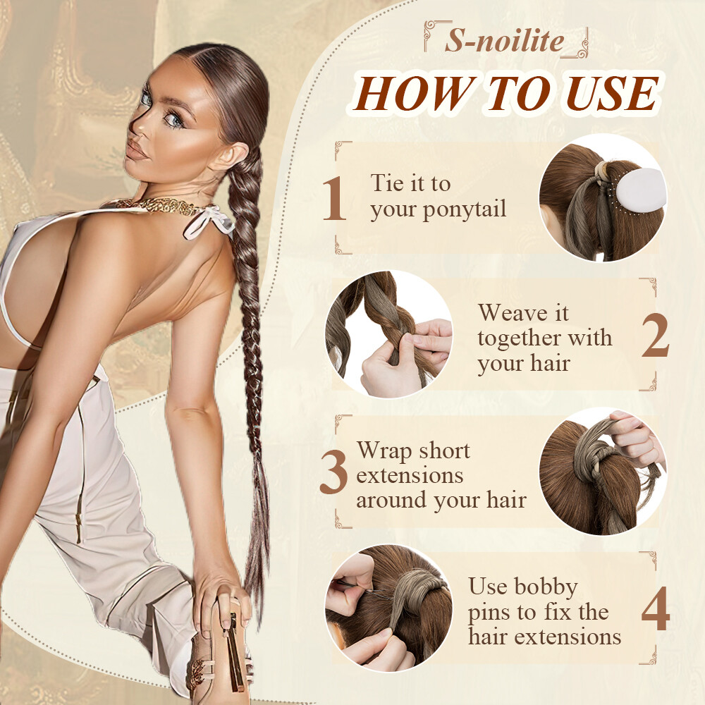 34″ X-Long Real Thick Braiding Hair Extensions Pony Tail Wrap Ponytail As Human
