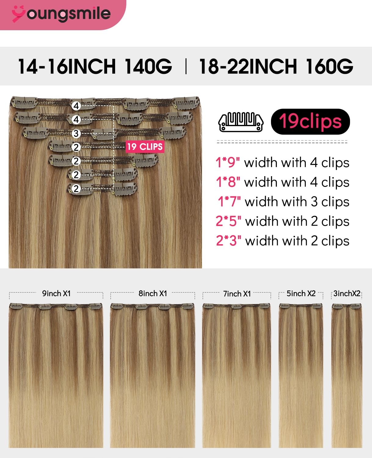 Clip in Hair Extensions 140g 7 Pieces #10/27/27 Golden Blonde 14inch – Soft