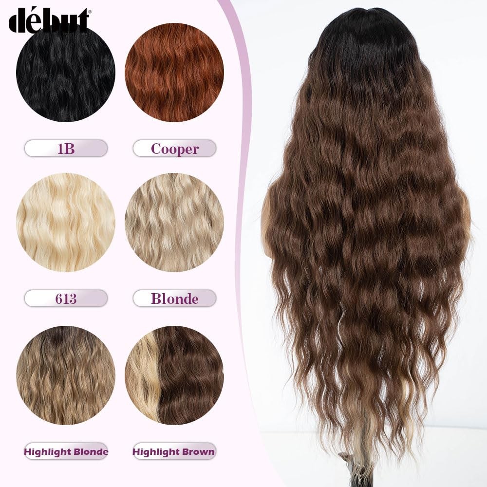30 Inches Skunk Stripe Brown Blonde Water Wave 13x6x0.5 Lace Front Wigs Long …